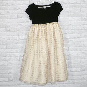 PERFECTLY DRESSED Dress Velvet Holiday Metallic Striped Short Sleeve Gold 6